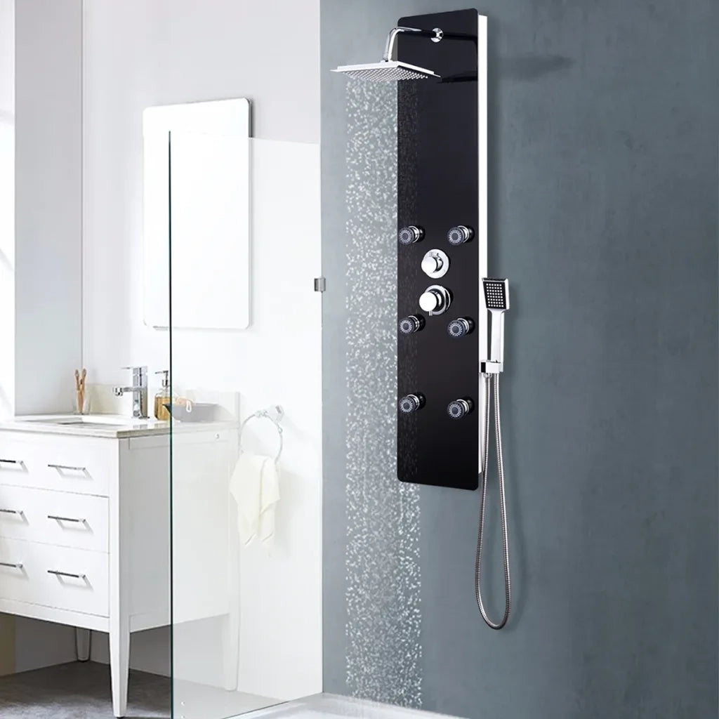 Pannello Doccia in Vetro 25x44,6x130 cm Nero 142993