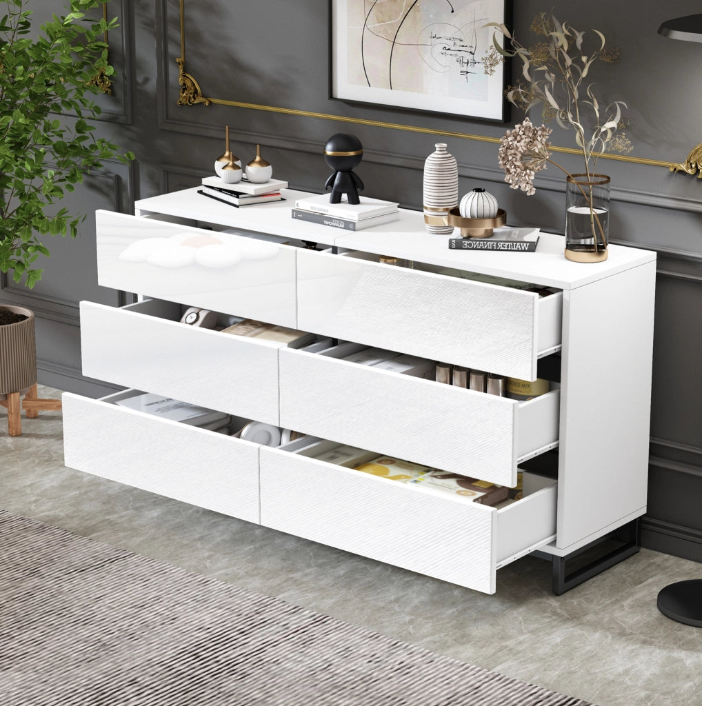 Sideboard da soggiorno 140 x 39;5 x 78;5 cm con 6 cassetti; bianco e nero