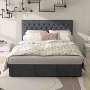 Letto Contenitore Imbottito ¨C MINIMAL ¨C Grigio 140x200 con Testiera, Doghe e Sollevamento Idraulico