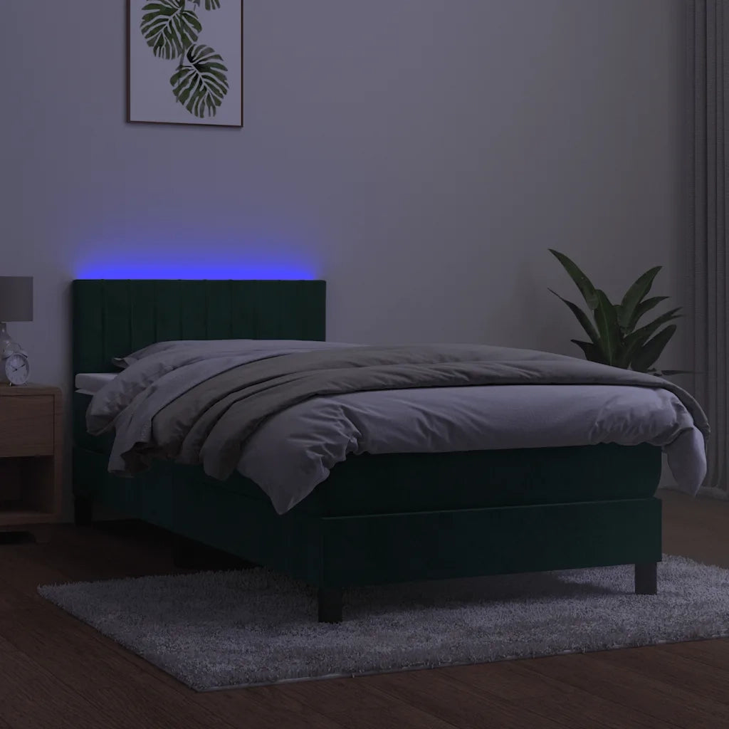 Letto a Molle con Materasso e LED Verde Scuro 100x200cm Velluto 3134510