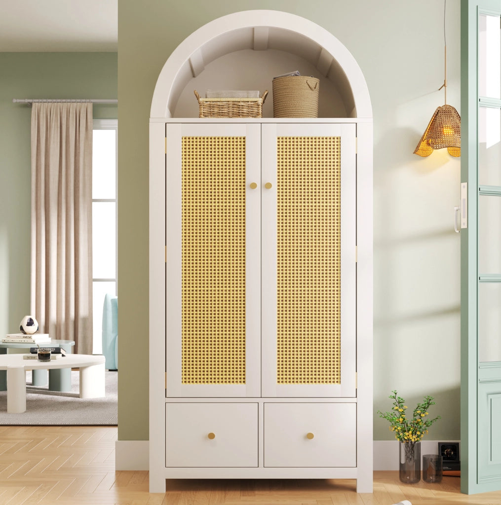 Armadio guardaroba 78x45x181 cm bianco con 2 ante; 2 cassetti e asta appendiabiti HOMVRA