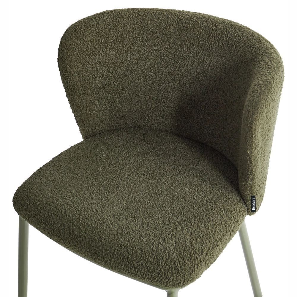 Set di 2 sedie da bar moderne in poliestere verde scuro Schienale curvo Gambe nere Sala da pranzo moderna Cucina