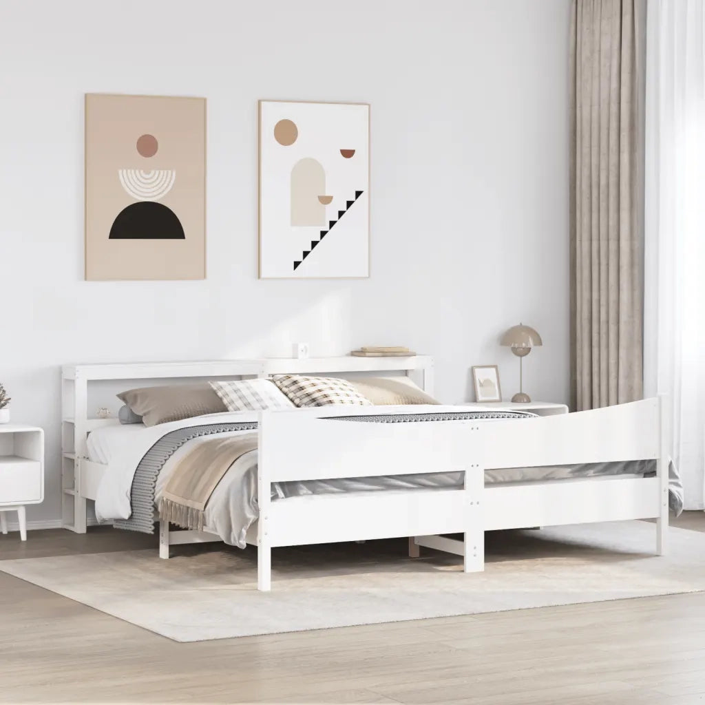 Giroletto con Testiera Bianco 180x200 cm Massello Pino