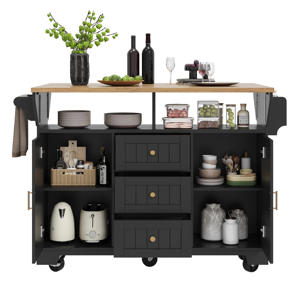 Isola cucina 120x40x95 cm; piano pieghevole; MDF e metallo; nero