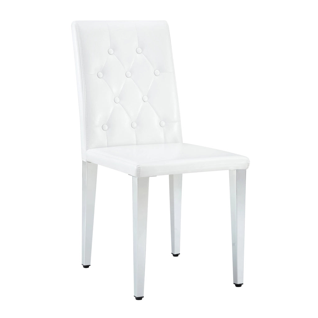 Set di 4 sedie da pranzo con schienale trapuntato e gambe in metallo in PU bianco e argento