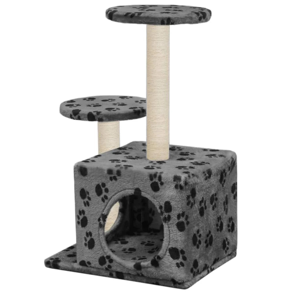 Tiragraffi albero per gatti cuccia per gatti peluche in sisal 60 cm grigio con motivo a impronta di zampa 3702168