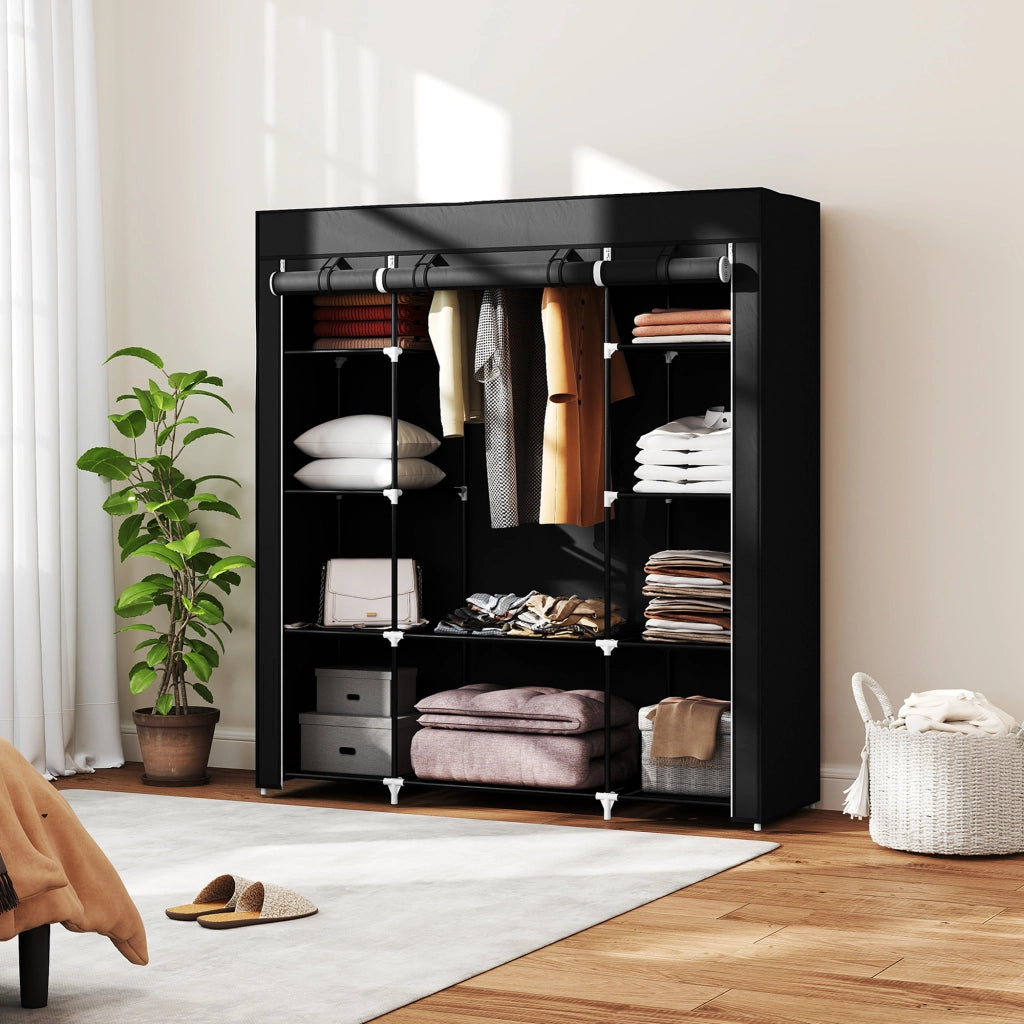 Armadio Tessuto Appendiabiti Ripieghevole con Ripiani ¨C zephmum ¨C Nero 150x43x162.5 cm