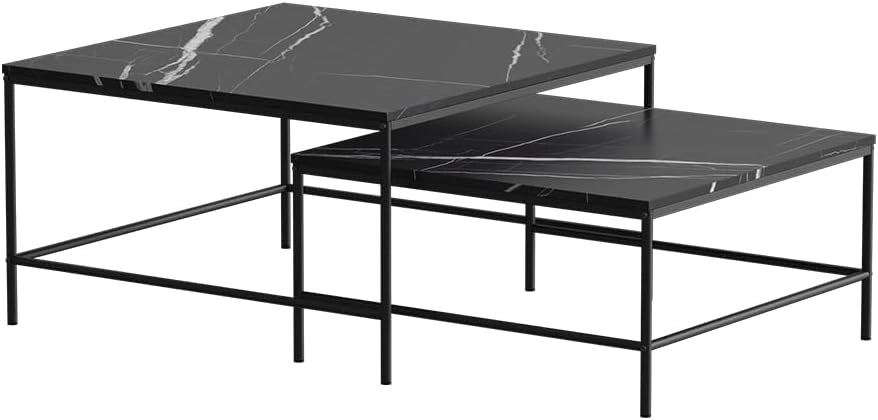 Tavolino da divano Ramio, Rovere rustico/nero, 80 x 80 cm 2 parti, per un utilizzo flessibile come superficie d’appoggio o tavolini laterali