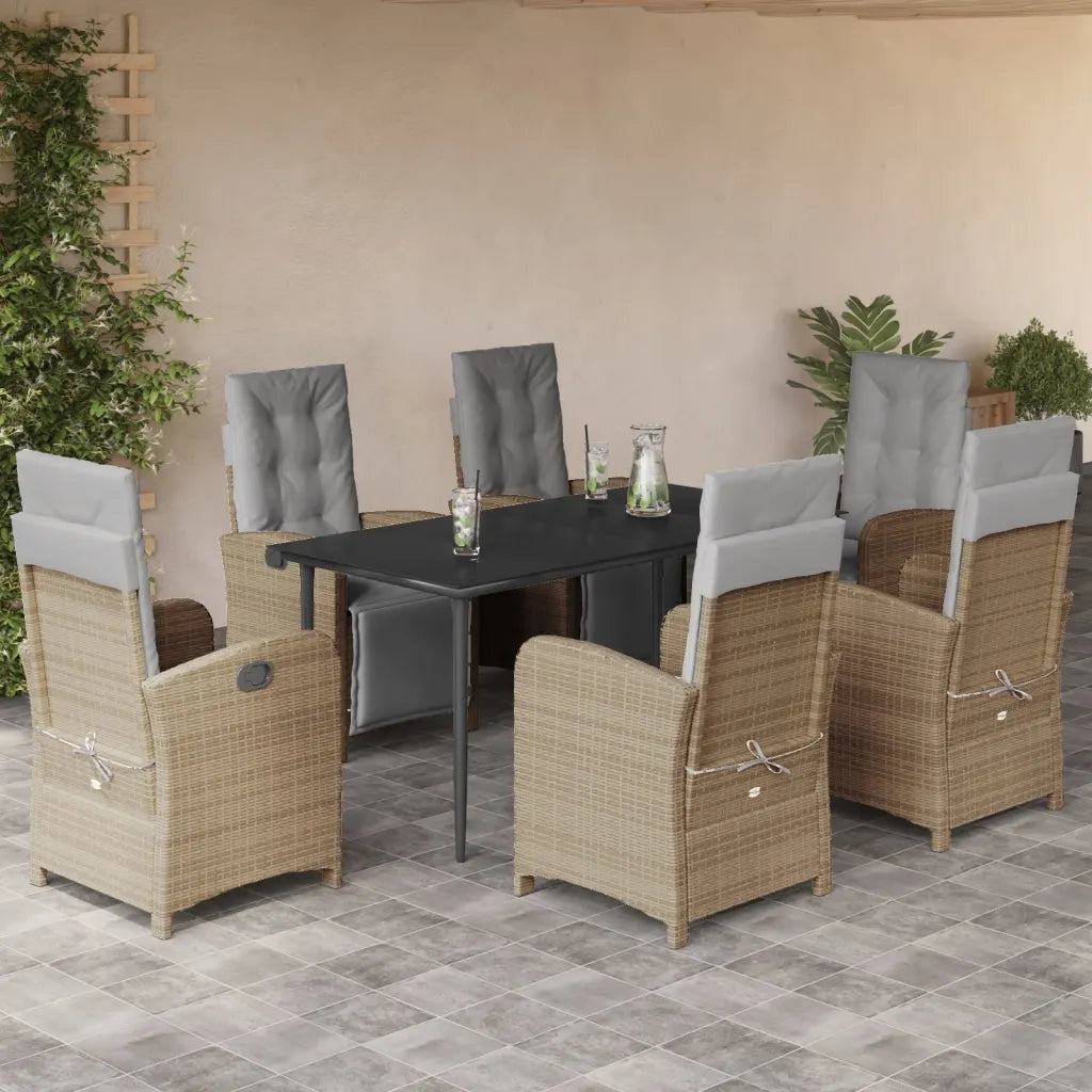 Set da Pranzo da Giardino 7 pz con Cuscini Beige in Polyrattan 3212588