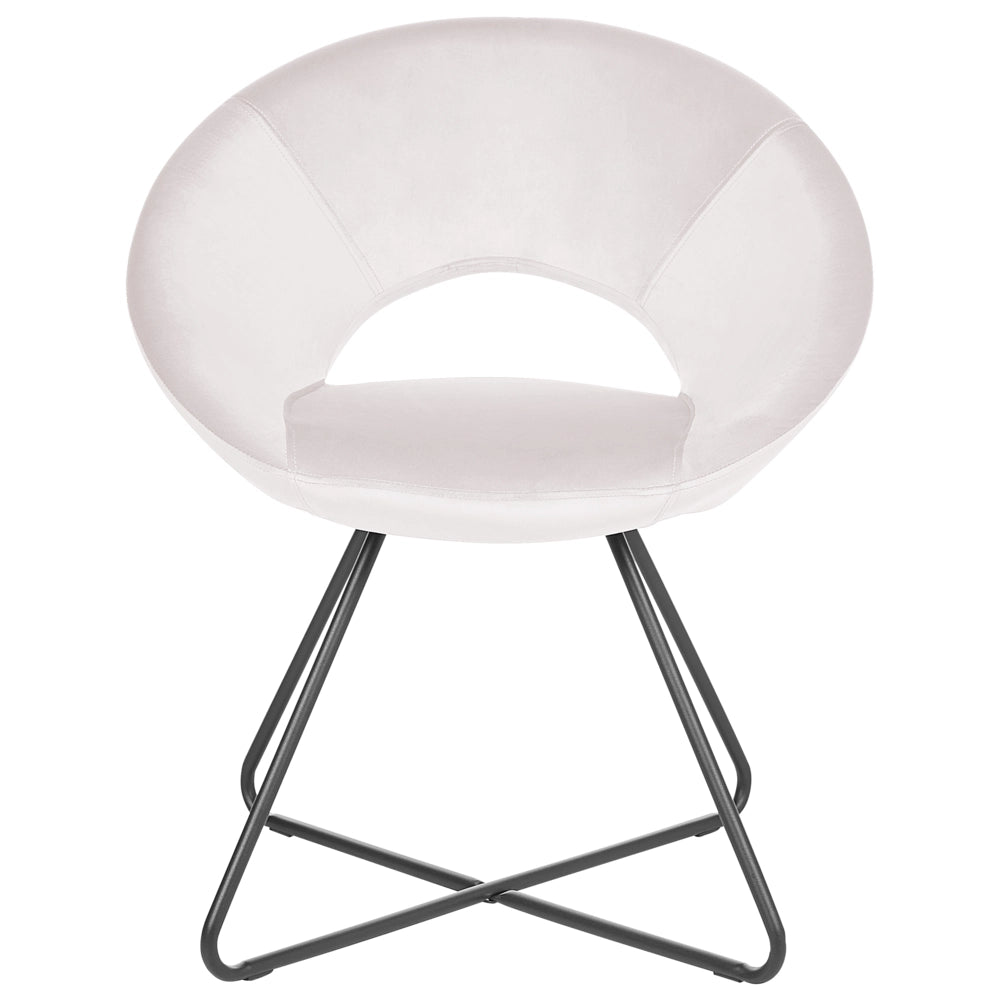 Poltrona imbottita in velluto senza braccioli con base a croce bianco sporco Struttura in acciaio Design retrò