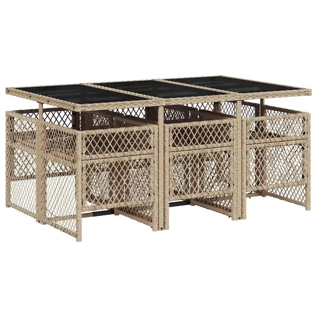 Set da Pranzo da Giardino 7 pz con Cuscini Beige in Polyrattan 3210730