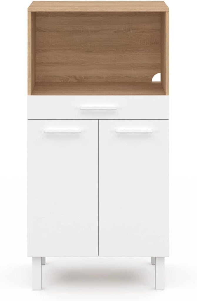 CINA 60 cm midway high cassettiera da cucina per microonde 1 cassetto 2 ante finitura faggio e bianco