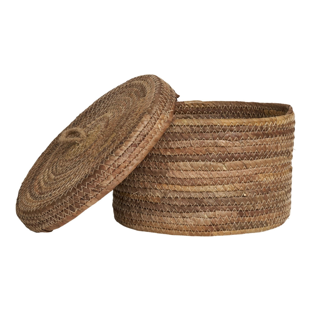 Set di 2 Cesti Portaoggetti Desio, Marrone, Foglie di Banano, 21x21x14 cm