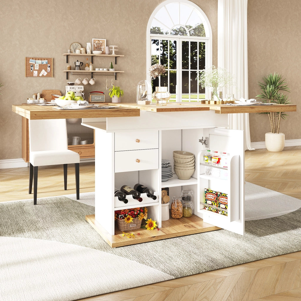 Tavolo allungabile con anta cassetto e ripiani regolabili per cucina e soggiorno in MDF bianco 110 × 80 × 75 cm