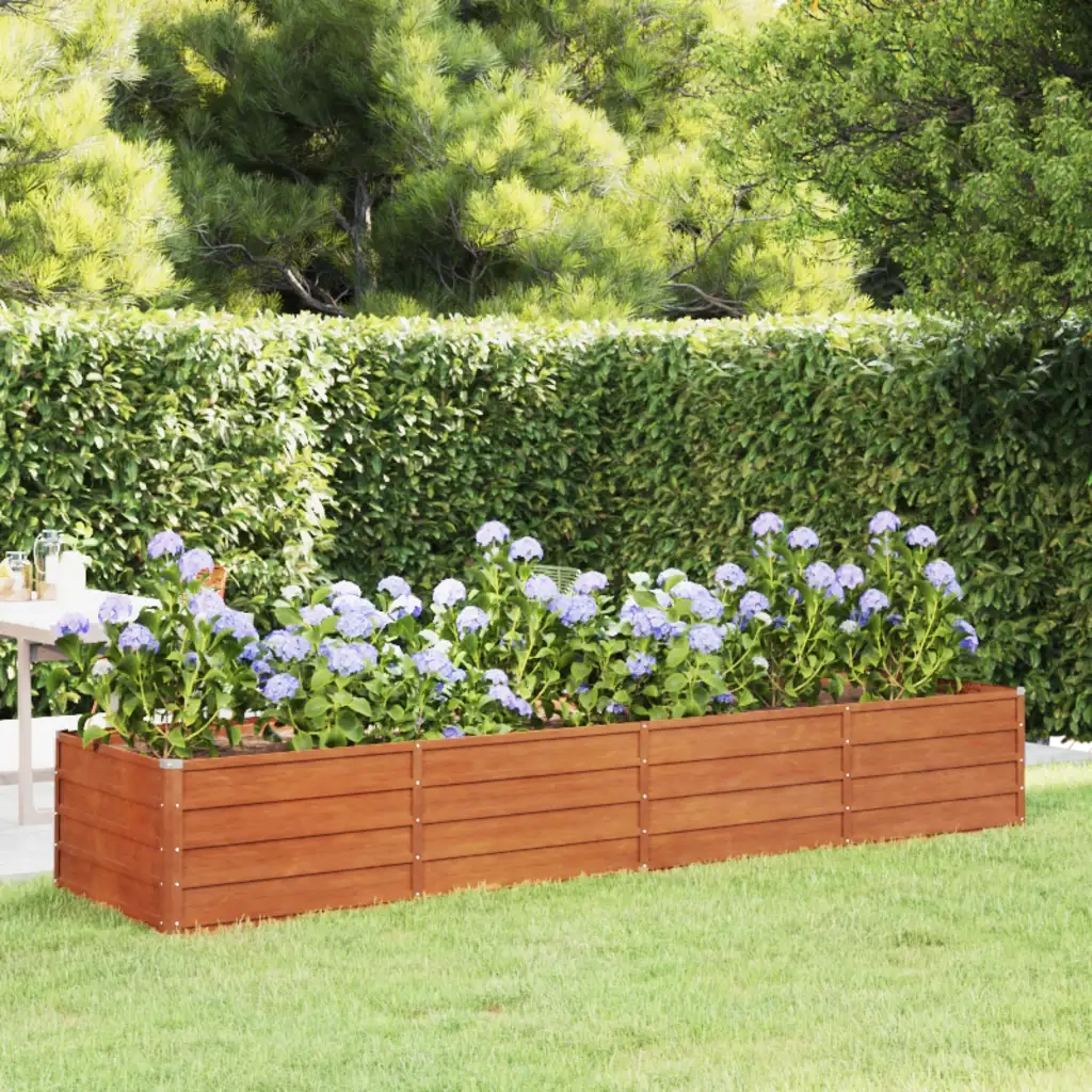 Letto Rialzato da Giardino Ruggine 320x80x45 cm Acciaio Corten