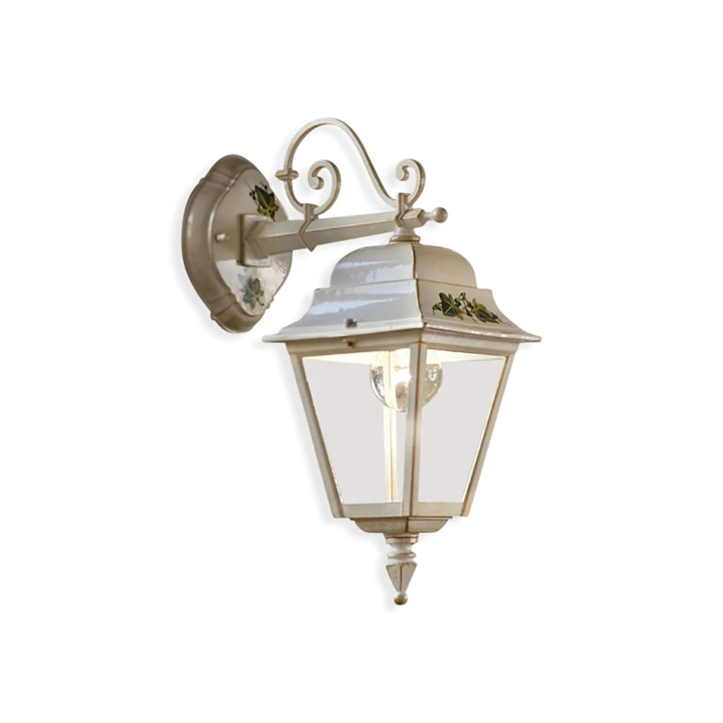 Applique Classica Da Esterno Gorizia Metallo Ceramica Bianco Sfumato 1 Luce E27