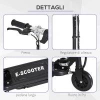 Monopattino Elettrico per Bambini Pieghevole da 120W, Velocità Max 12km/h e Portata 50kg, 74x36x69-91 cm, Nero