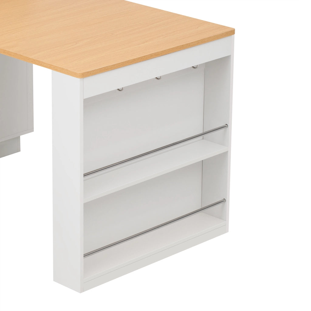 Tavolo allungabile con piano estraibile; 4 cassetti; 4 ganci; LED e ripiani; per cucina e sala da pranzo