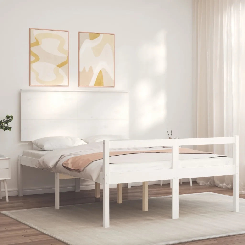Letto per Anziani con Testiera Bianco 140x190 cm Legno Massello 3195462