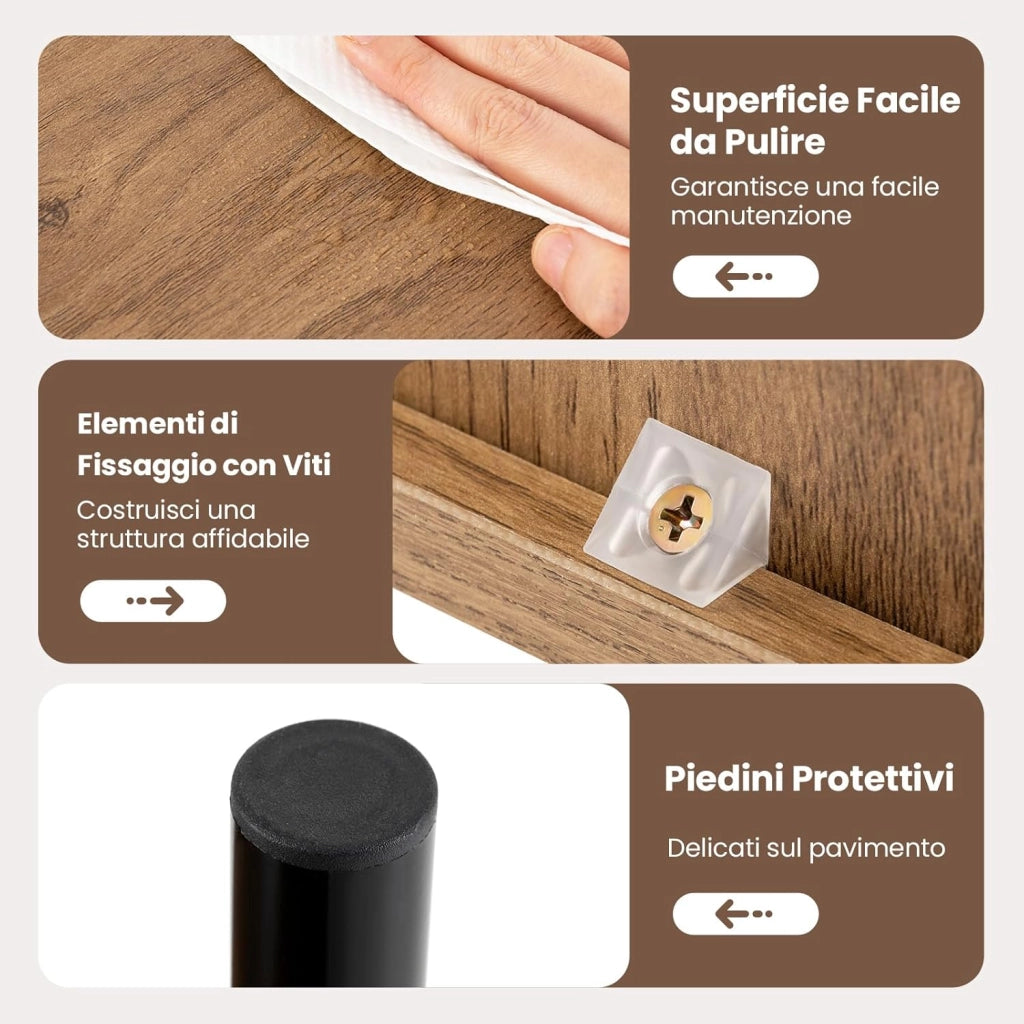 Tavolino da Salotto Boho in Rattan, Comodino con Ripiano Portaoggetti, Armadietto e Gambe in Metallo, Tavolino Versatile per Soggiorno, Camera da Letto e Ingresso