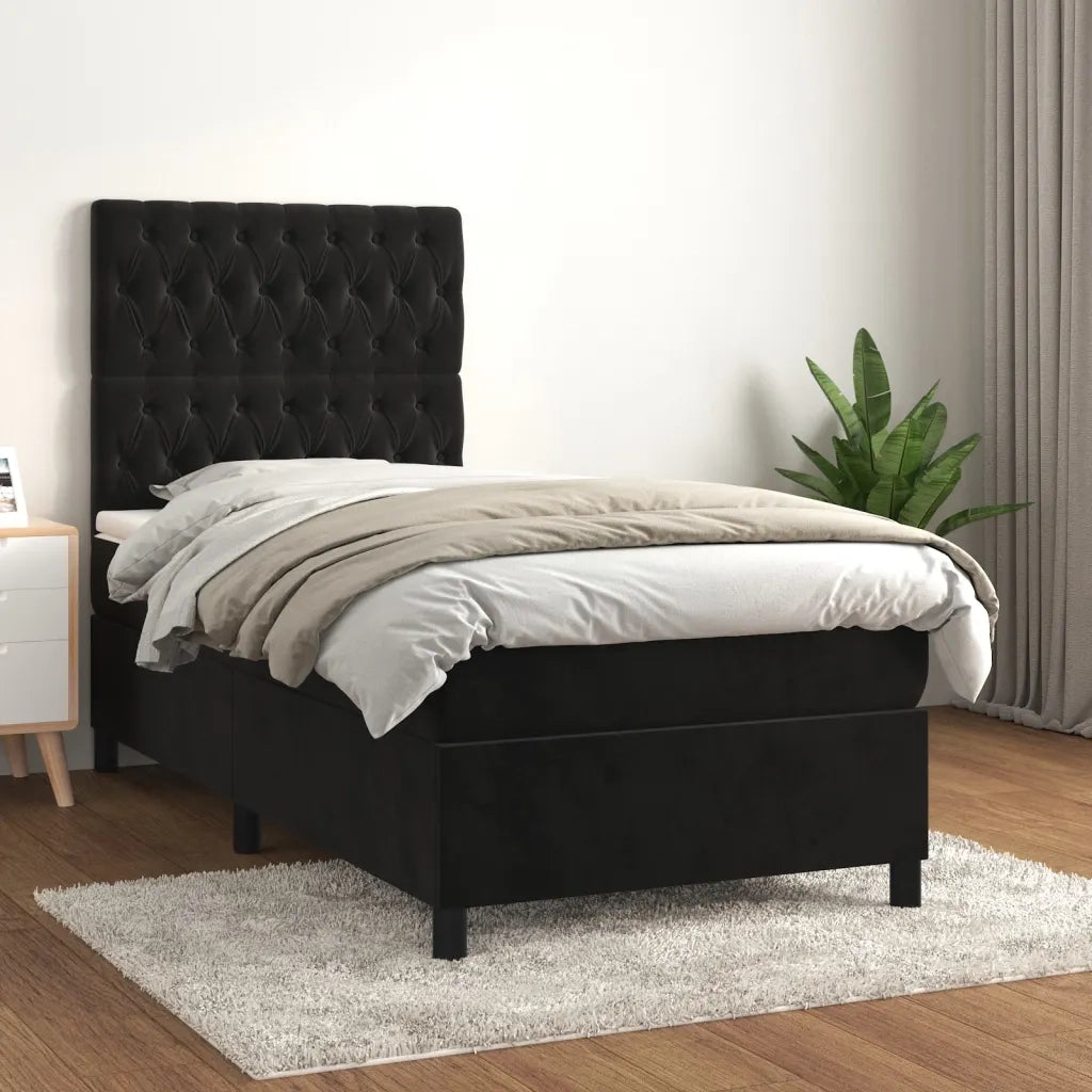 Letto singolo | Letto per adulti | Giroletto a Molle con Materasso Nero 80x200 cm in Velluto