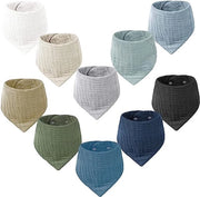 Set di 10 pezzi di mussola per bambini, slabbetji in mussola, scialle a triangolo muslin, assorbenti superbiologici di cotone per bambini e piccoli bambini.
