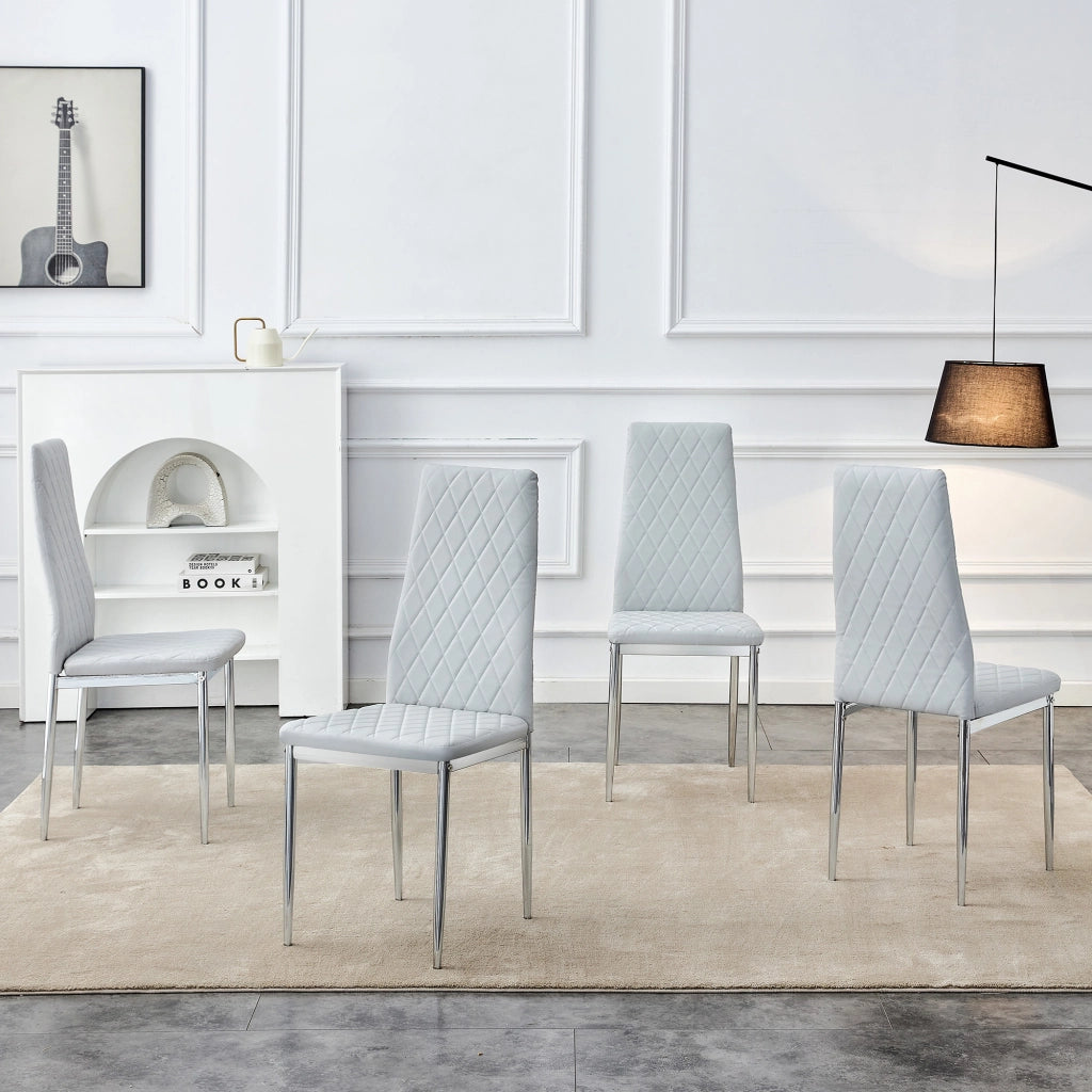 Sedie da Pranzo Set 4 Pezzi ¨C MINIMAL ¨C Similpelle Grigio Chiaro, Gambe Metallo, Design Moderno