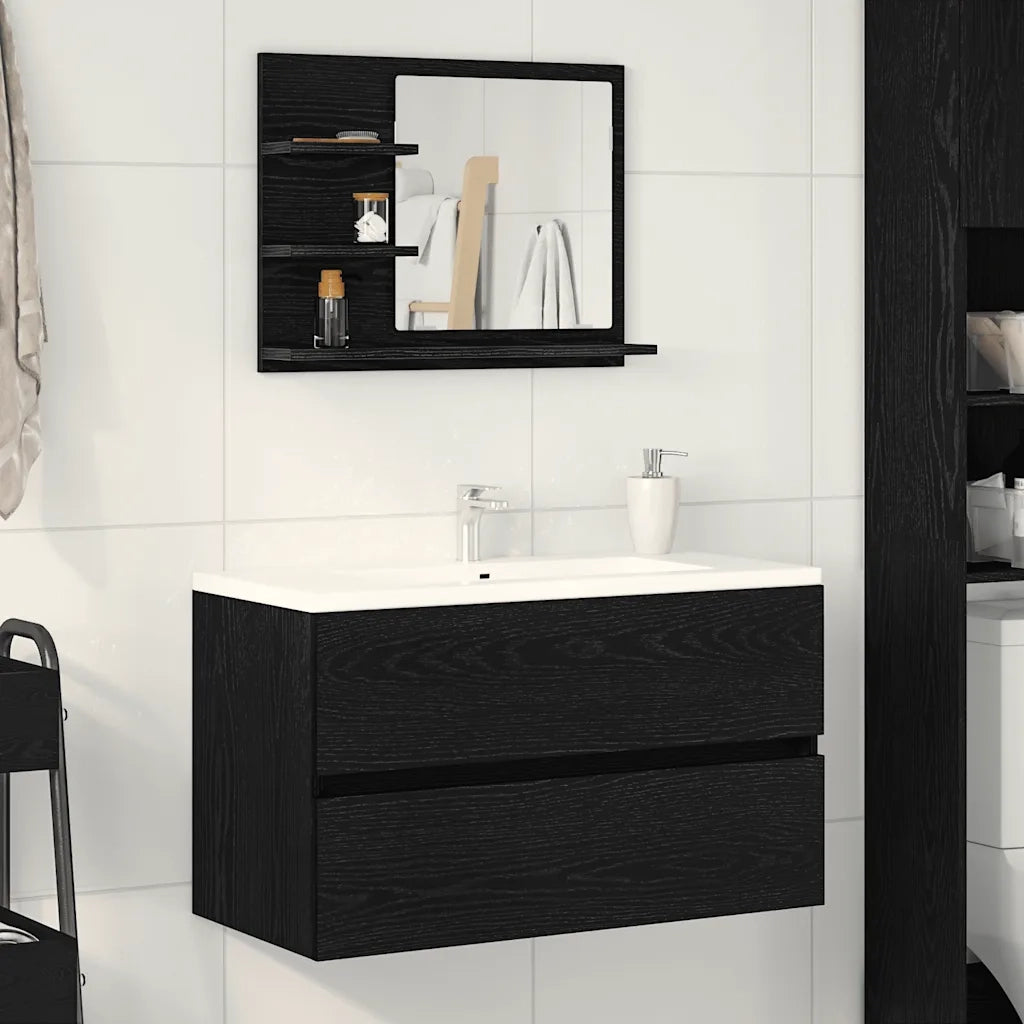 Specchio da Bagno | Specchio decorativo Rovere Nero 60x10,5x45 cm Legno Multistrato