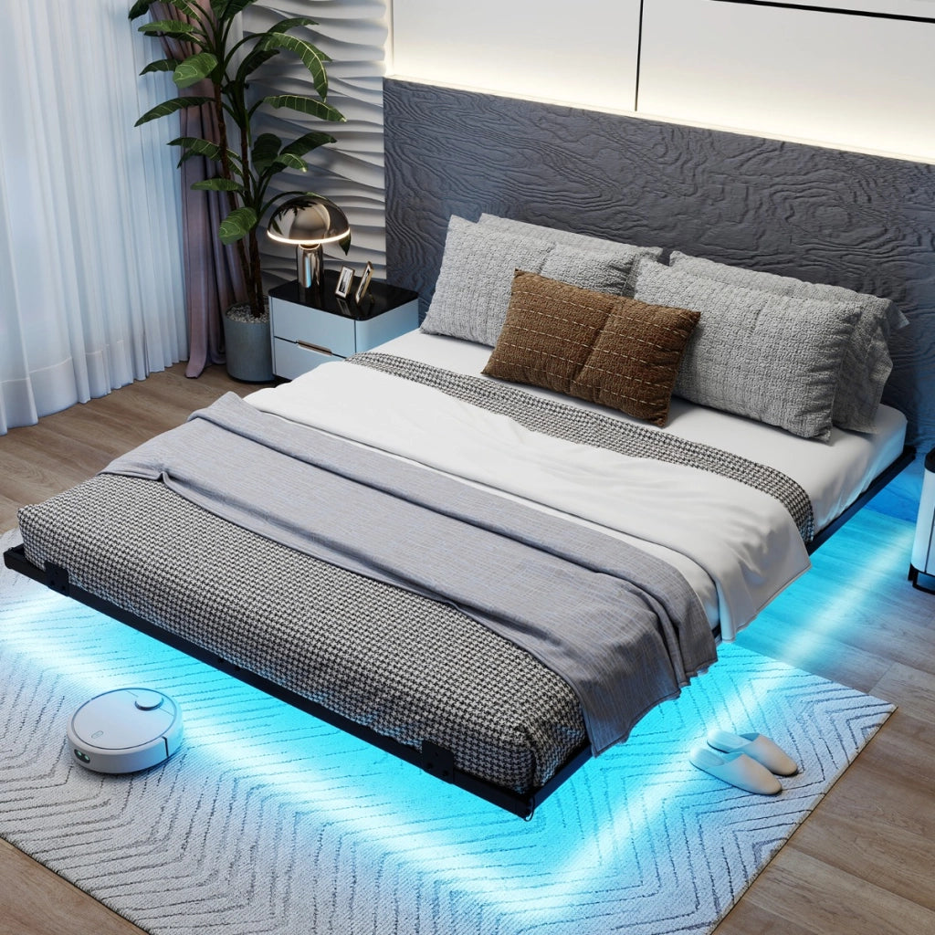 Telaio letto piattaforma in metallo con fissaggio per materasso, Letto con luci led queen dimensione