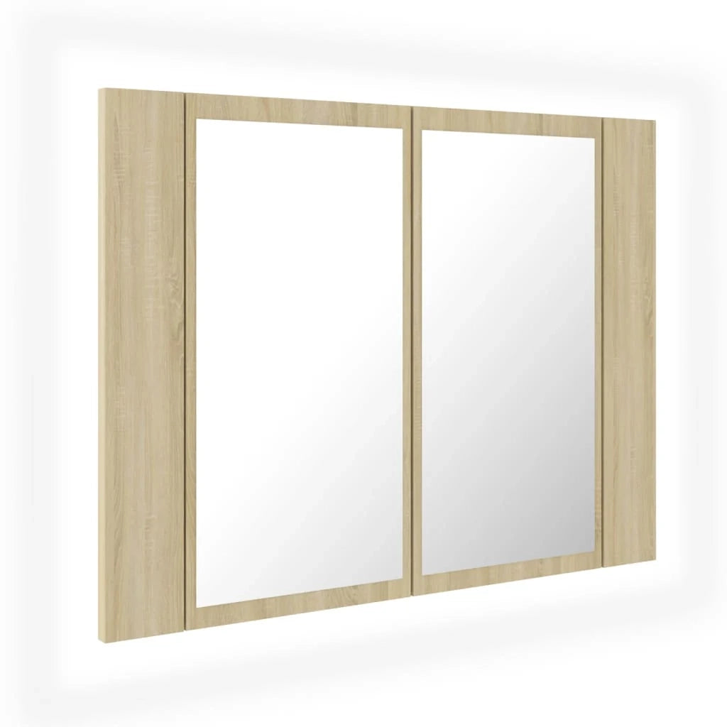Mobiletto con specchio da bagno a LED rovere Sonoma 60 x 12 x 45 cm acrilico 02_0006747