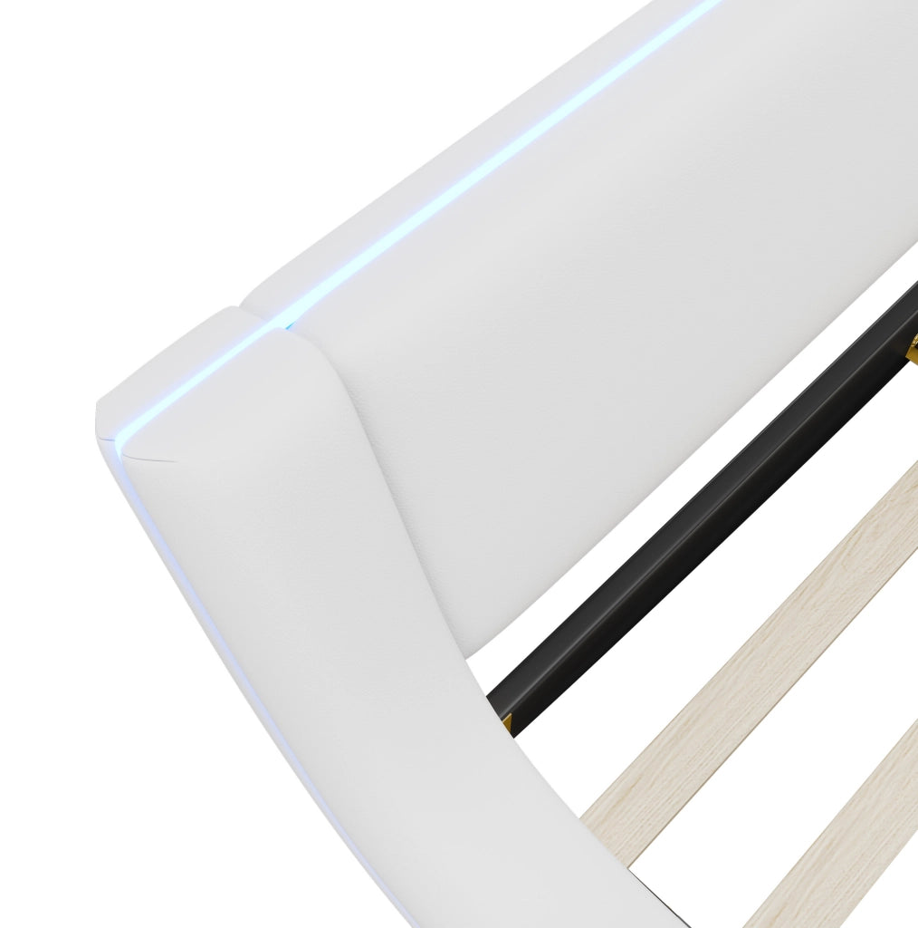 Letto a pavimento 140x200 cm con LED RGB, struttura in PU bianco