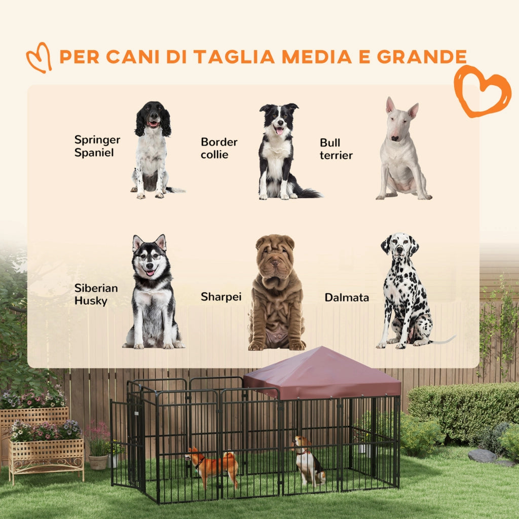 Recinto per Cani da Esterno in Metallo con Tetto ¨C Xylo ¨C Marrone 282x141x160.5cm