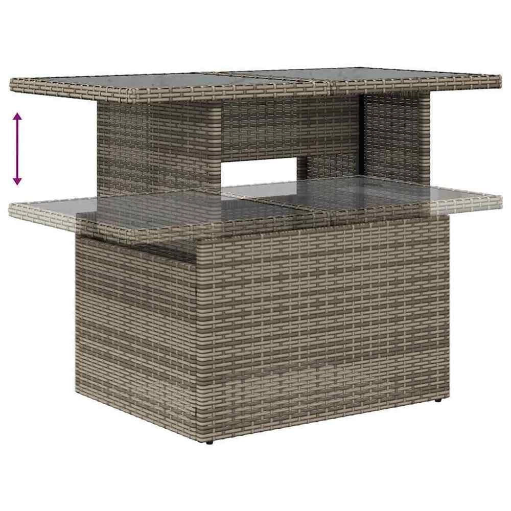 Garden Table With Glass Top, Grey, 100x55x73 Cm, Poly Rattan
