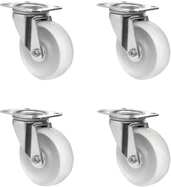 Set di ruote per rotazione – 4 ruote a 100 mm, poliammide, ruote di trasporto con rolli, carico di 450 kg, ruote pesanti per macelleria, panetteria e industria (set da 4)