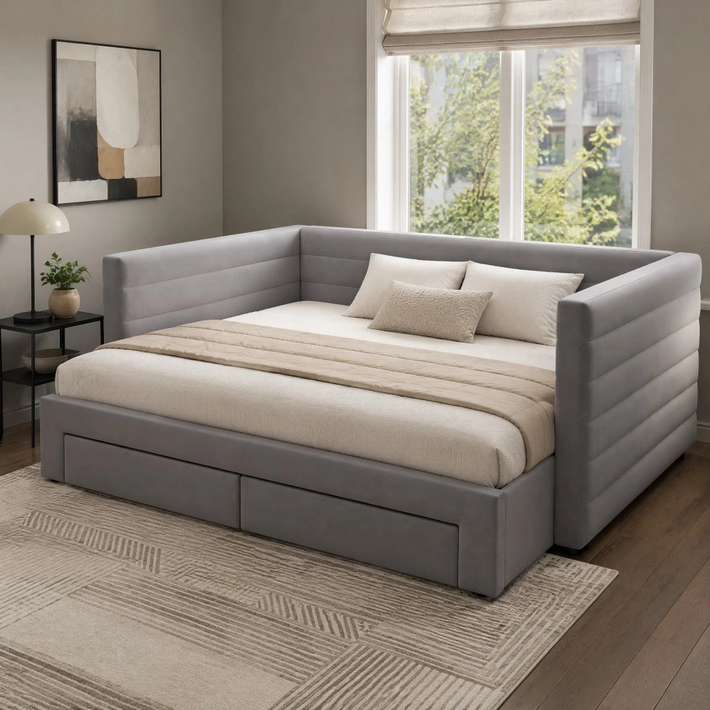 Letto imbottito estraibile 3 in 1 grigio 90x190 cm