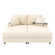 Divano letto 2 posti 163x140x82 cm in tessuto beige con USB e portabicchieri