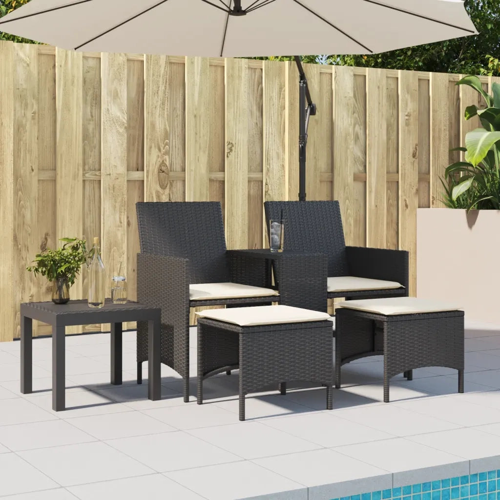 vidaXL Divano Giardino 2 Posti con Tavolo e Sgabelli Nero Polyrattan