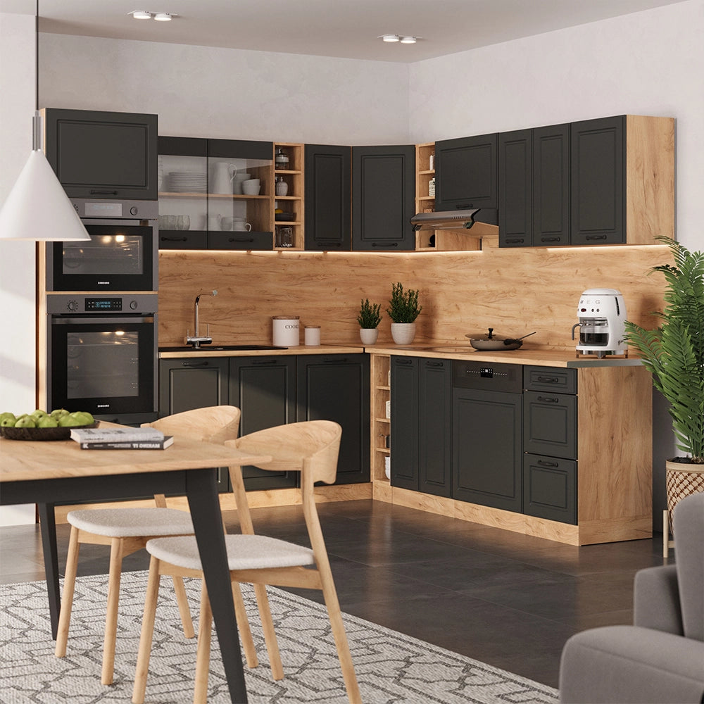 Vicco Cucina angolare completa Antracite casa di campagna/rovere dorato 237 x 247 cm , PL Antracite