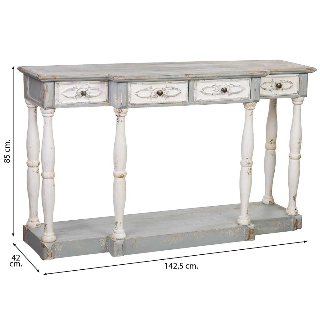 Mobile da ingresso in legno con 4 cassetti 142,5x42x85h cm