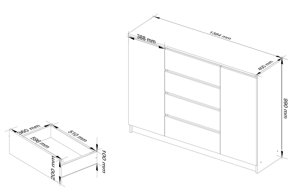 Cassettiera AKORD K140 Wengé 138 cm 2 ante 4 cassetti 138x40x99 cm