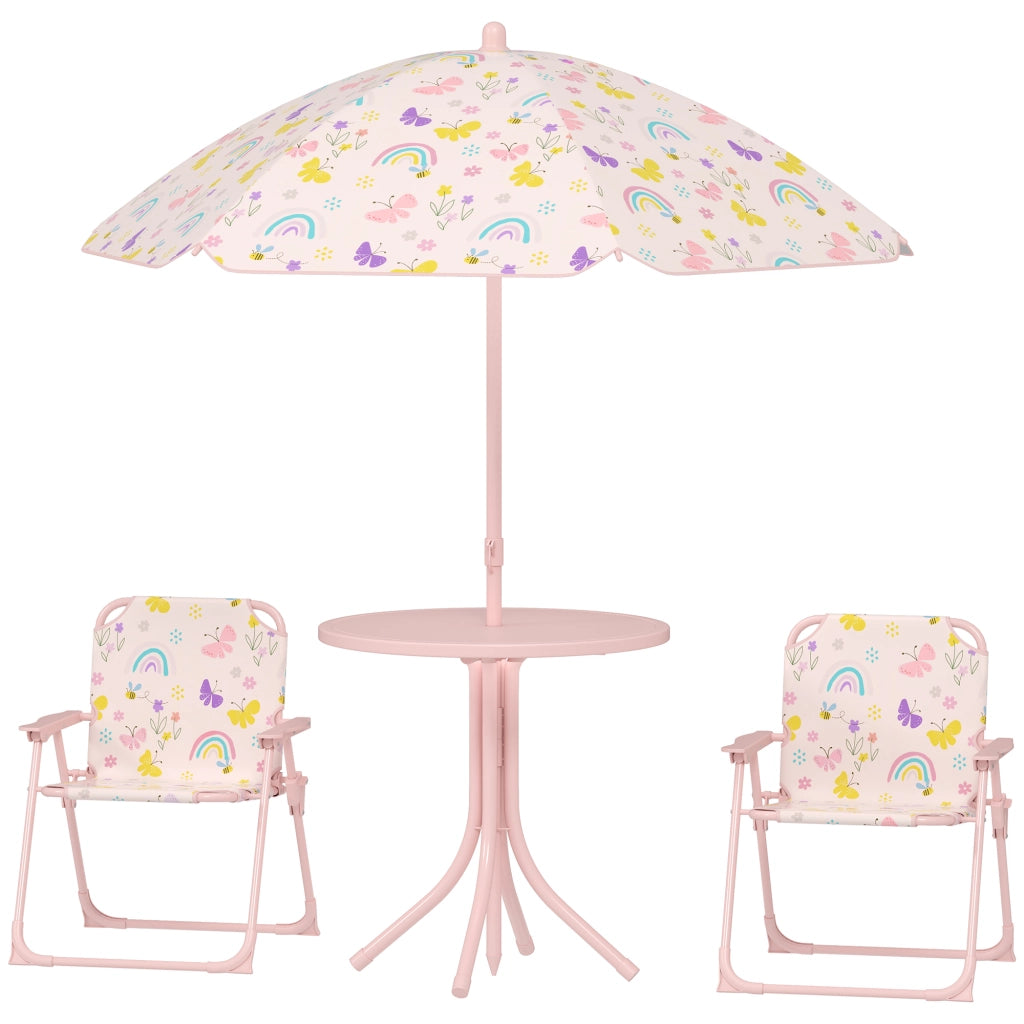 Set giardino pieghevole bambini con 2 sedie, tavolo e ombrellone ¨C zephmum ¨C rosa