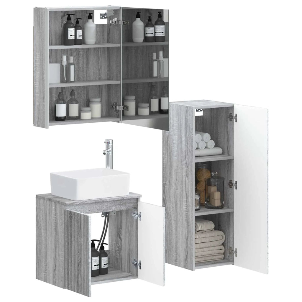 Set di mobili per il bagno 4 pcs Sonoma grigio 3407452