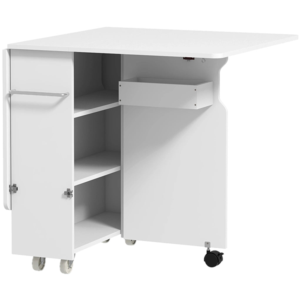 Tavolo pieghevole a 3 livelli con ripiani, box e rotelle ¨C zephmum ¨C MDF bianco 130x80x76.5 cm
