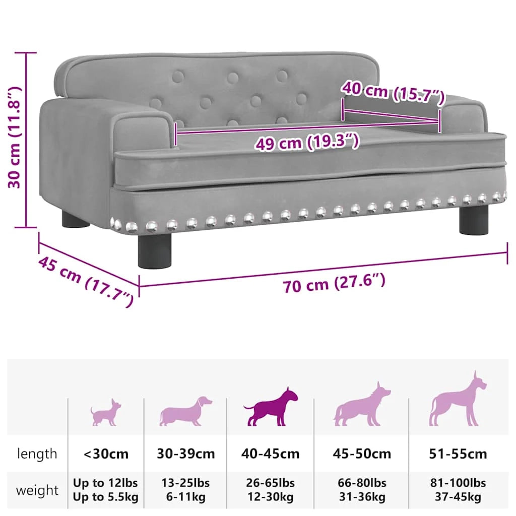 Cuccia per cani comoda cesta da divano colore chiaro 70 x 45 x 30 cm velluto grigio 02_0043111