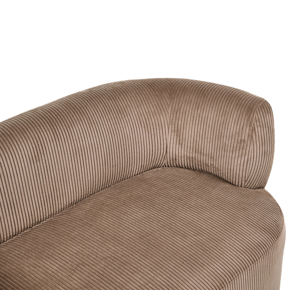 Chaise longue con rivestimento in velluto a coste beige sabbia e cuscino decorativo lato destro