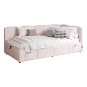 Letto Contenitore Letto Singolo 90x200 cm con USB-A; USB-C e Tasche in Velluto Rosa