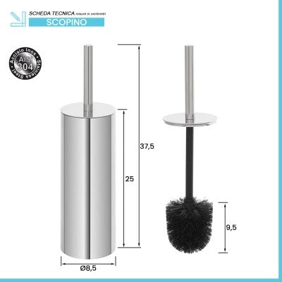 Portascopino tondo in acciaio inox 304 con setole nere e secchio estraibile