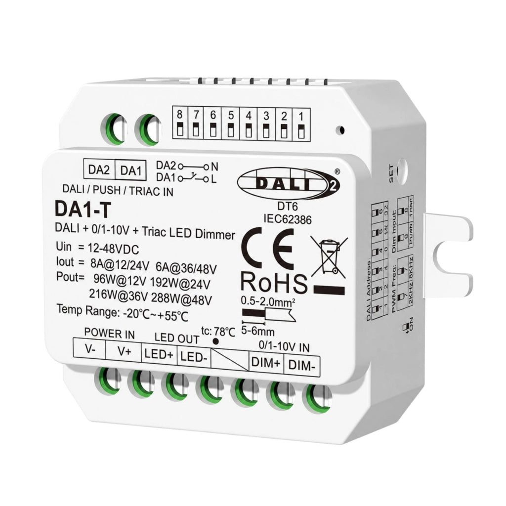 Led Dimmer DALI AC Push Triac 0/1-10V, Pulsante NO, 12V 24V 36V 48V 8A, 1 Canale Tensione Costante, per Strisce LED Monocolore