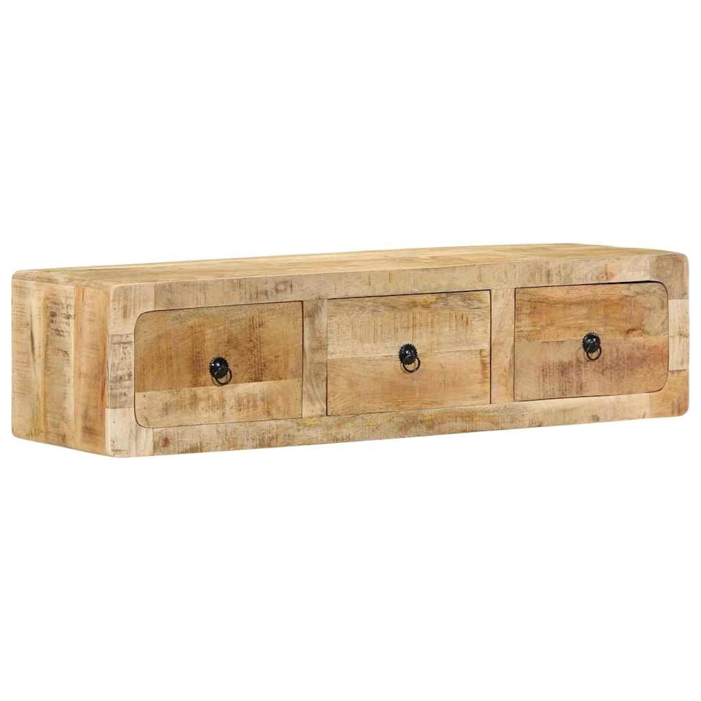Mobile TV a parete 100 x 32 x 25 cm con 3 cassetti salvaspazio design contemporaneo in legno massello di mango grezzo 02_0058068