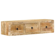 Mobile TV a parete 100 x 32 x 25 cm con 3 cassetti salvaspazio design contemporaneo in legno massello di mango grezzo 02_0058068